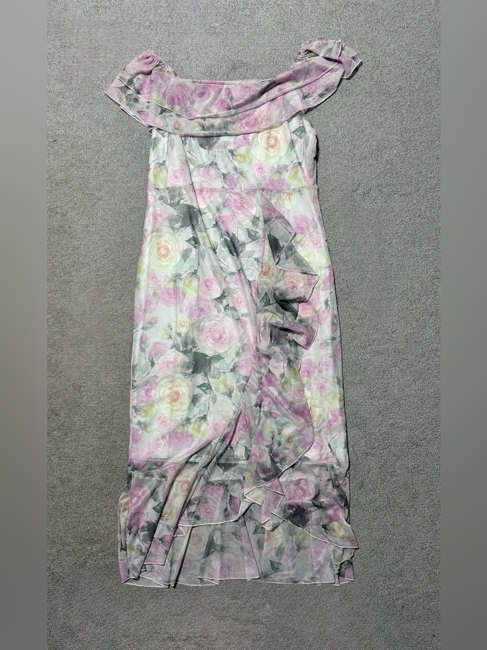 Dazy Off-Shoulder Pink Floral Ruffle Midi Dress - XXL